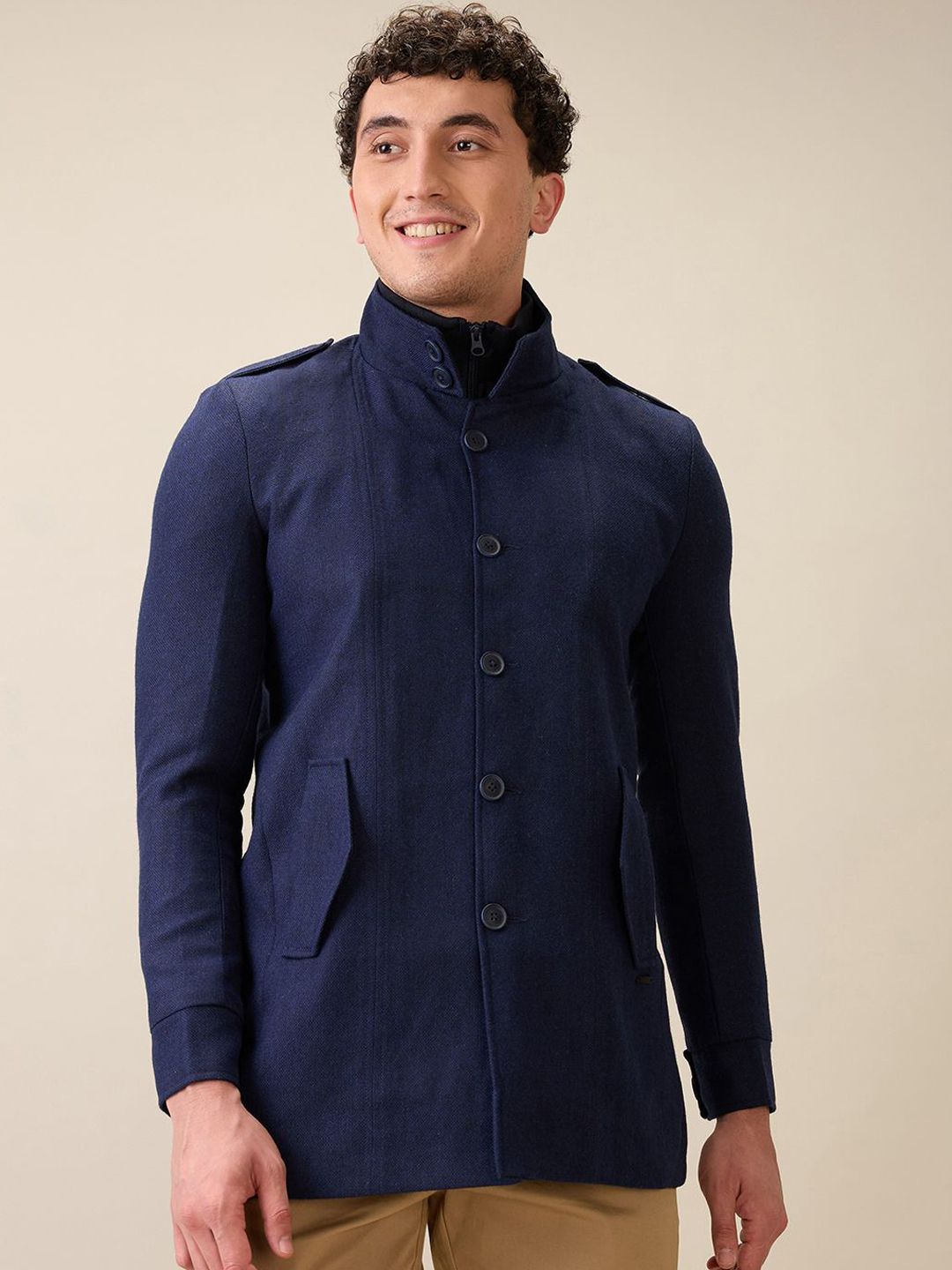 Parx Men Mock Collar Solid Tailored Jacket