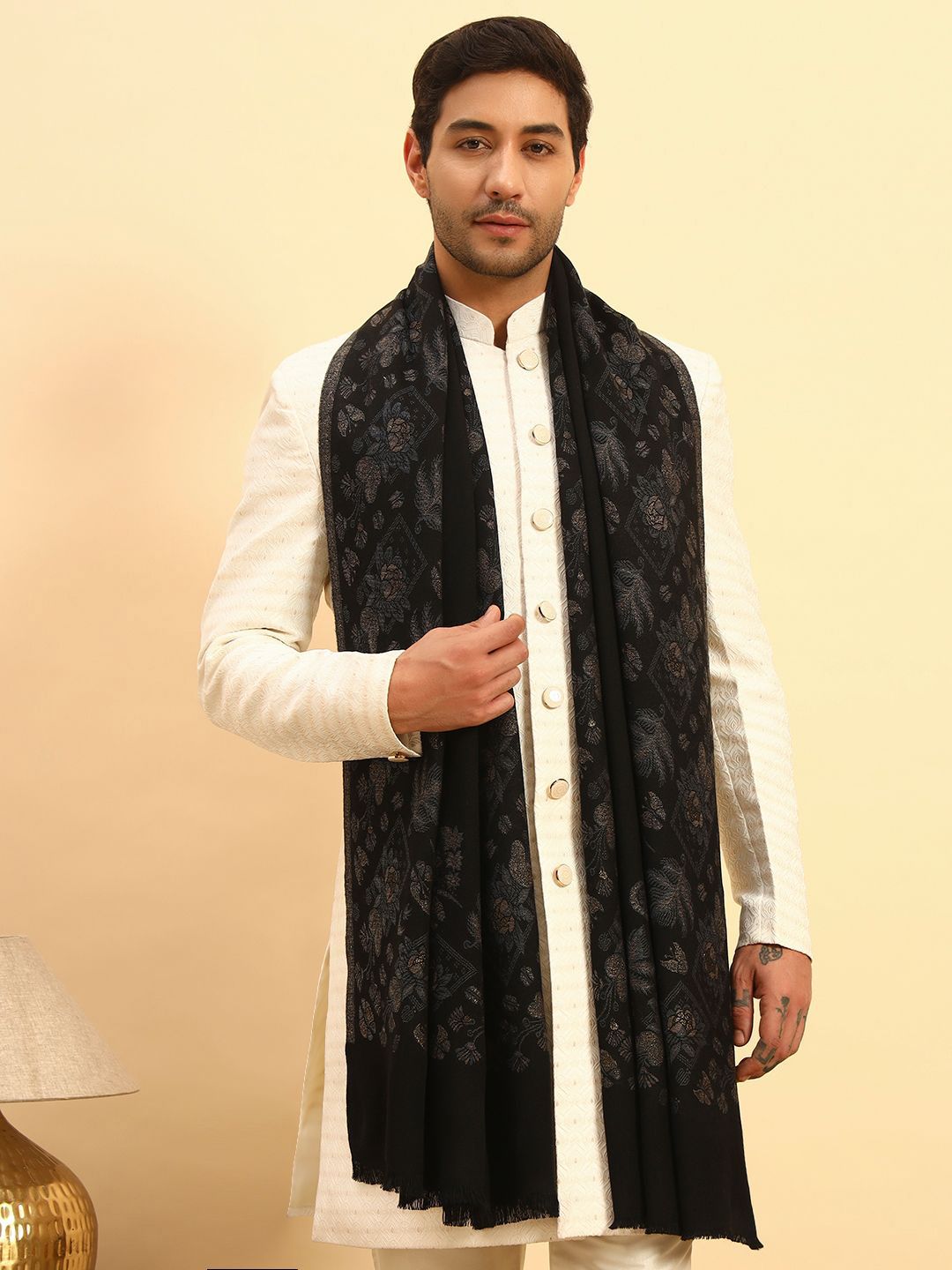 Pashmoda Eternal Blooms Men Woven Design Kaani Woolen Stole