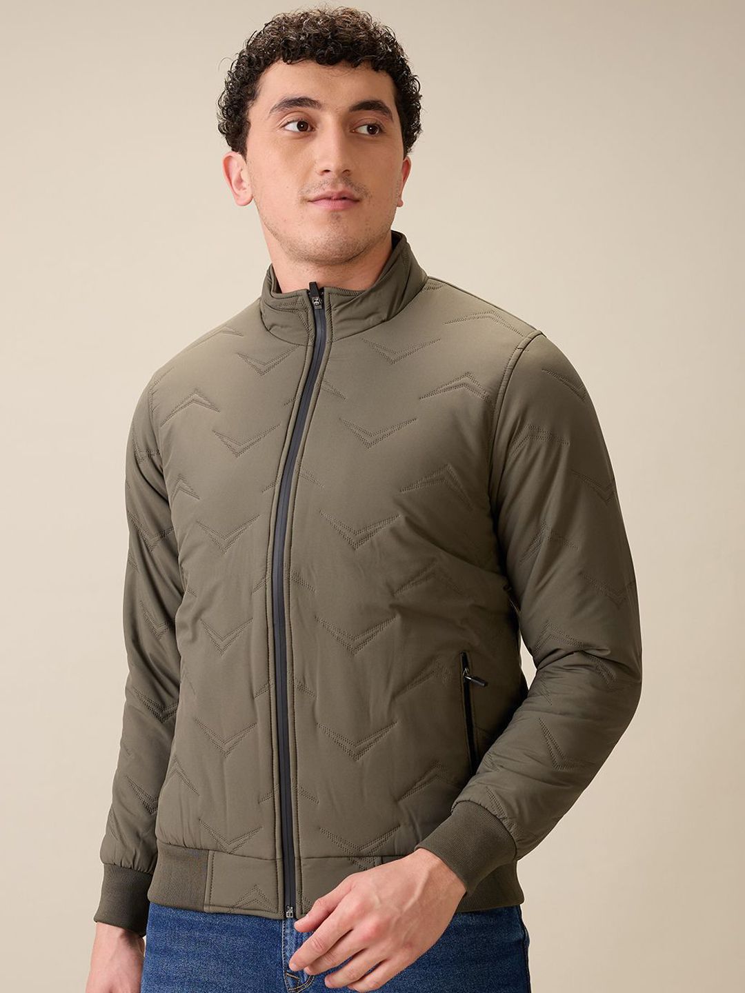 Parx Men Mock Collar Solid Bomber Jacket