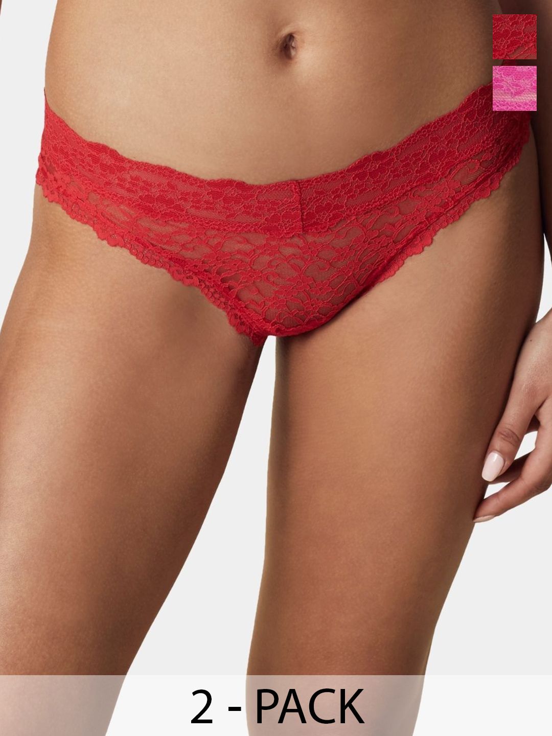 Muquam Pack Of 2 Women Lace Self Design Bikini Briefs
