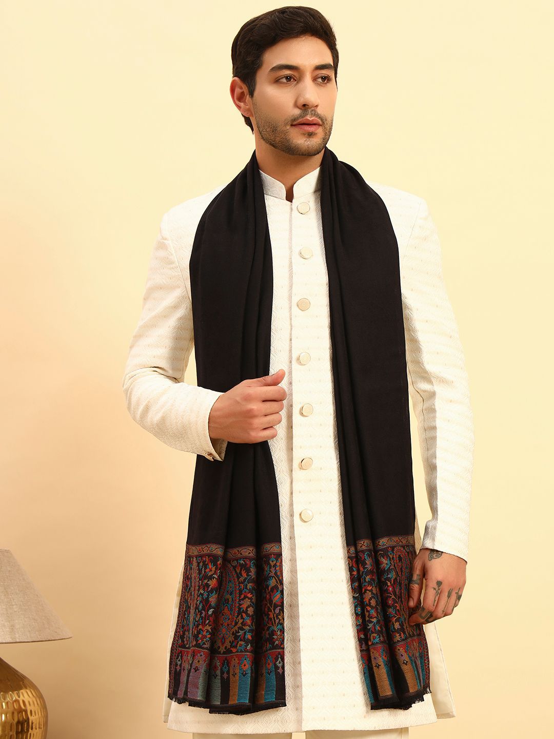 Pashmoda Men Floral Woven Design Gulpari Kaani Stole