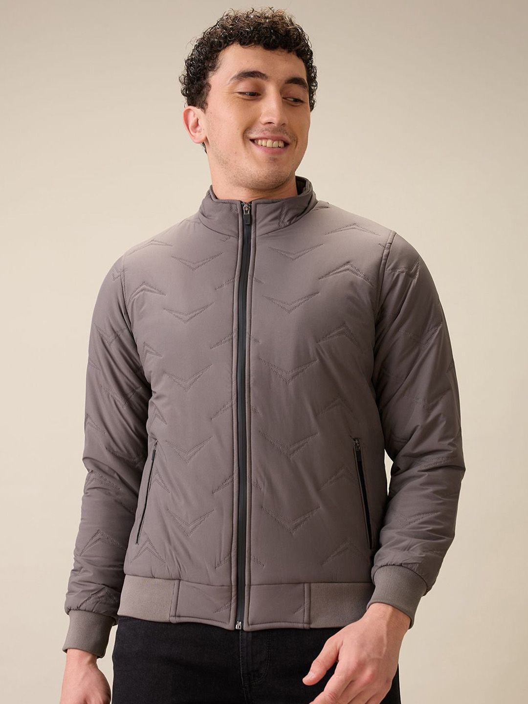 Parx Men Mock Collar Solid Bomber Jacket