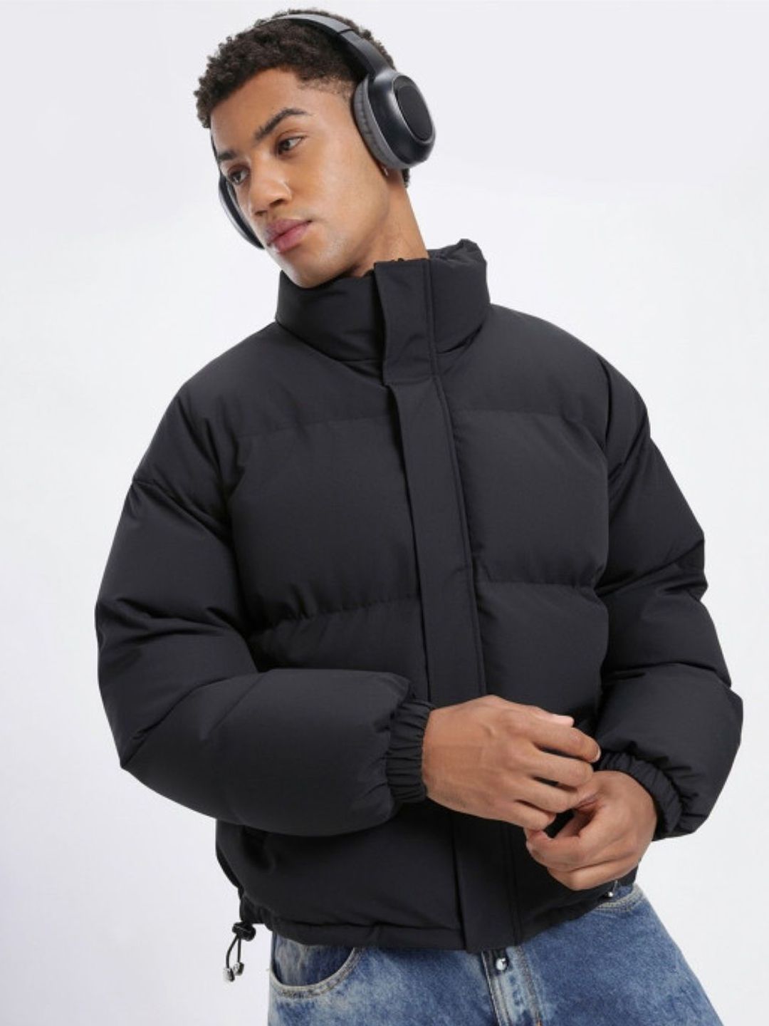 KPOP Men Mock Collar Solid Lightweight Open Front Jacket