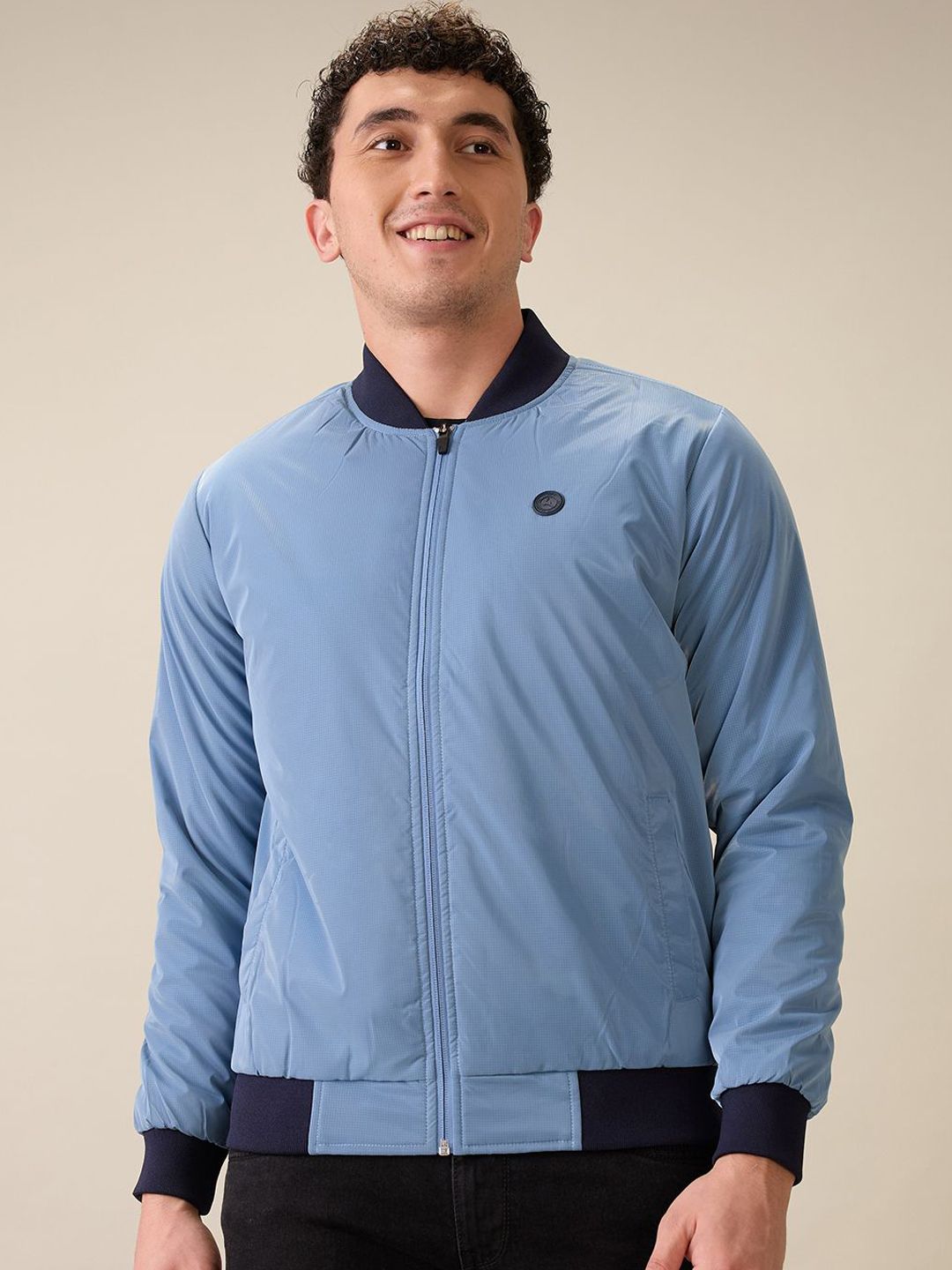 Parx Men Stand Collar Solid Bomber Jacket