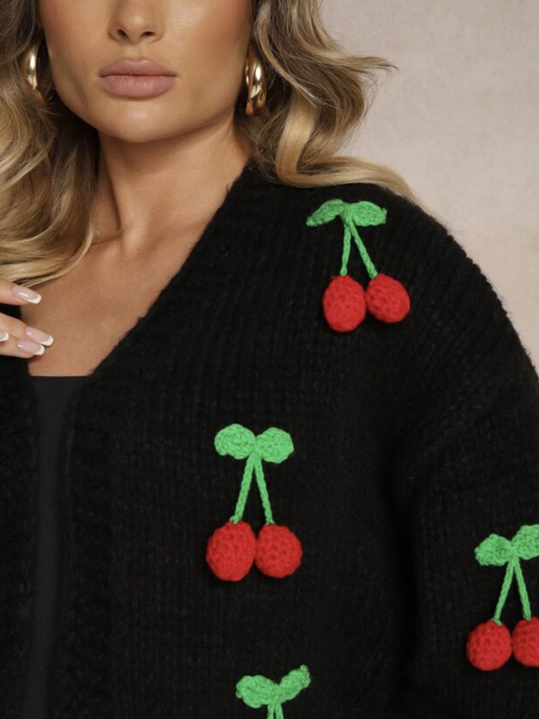 Buy StyleCast Women Cherry Applique Knit V-Neck Crop Cardigan