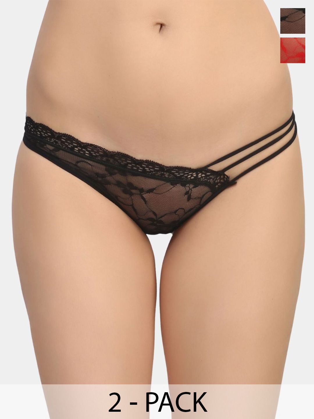 Muquam Women Pack Of 2 Self-Design Anti-Bacterial Mid-Rise Thongs Briefs