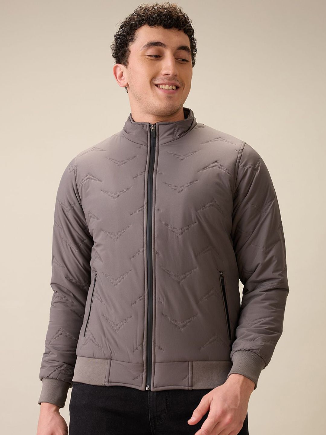 Parx Men Mock Collar Solid Bomber Jacket