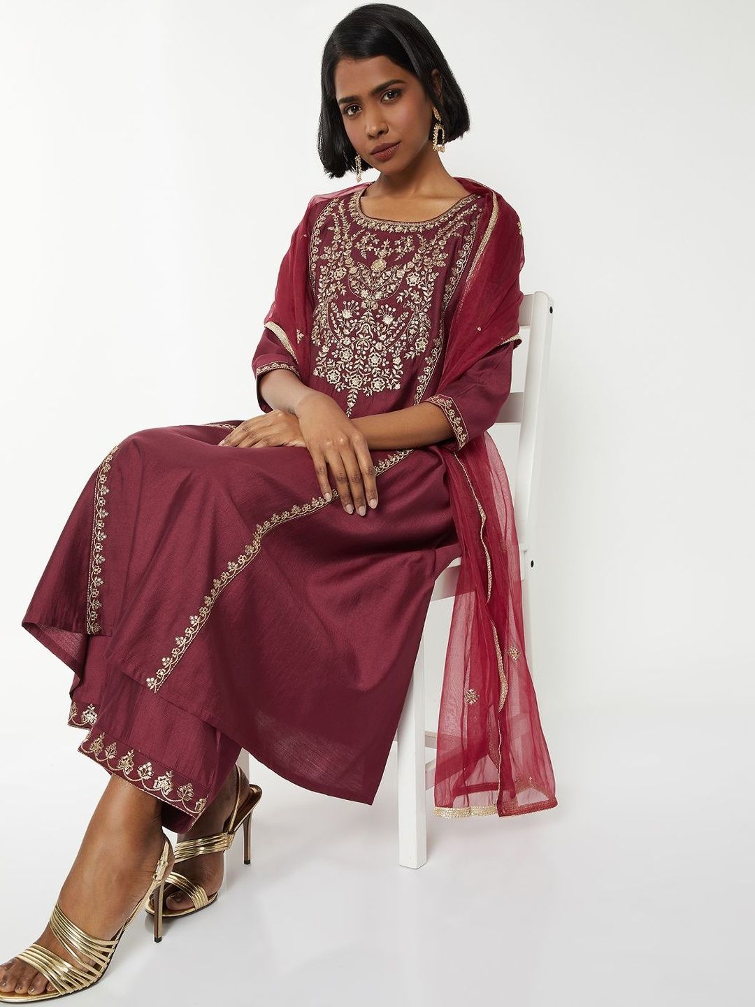 Max Women Embroidered A-line Kurta Set