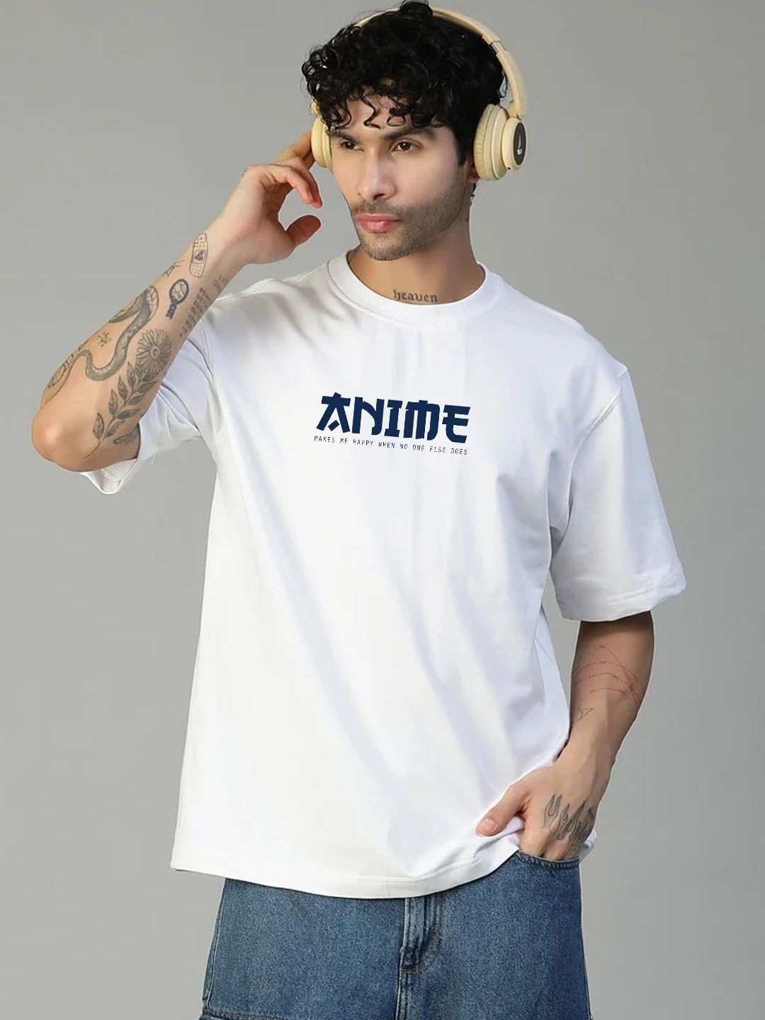 Moda Rapido White Typography Printed Round Neck Short Sleeve Cotton Oversized T-shirt