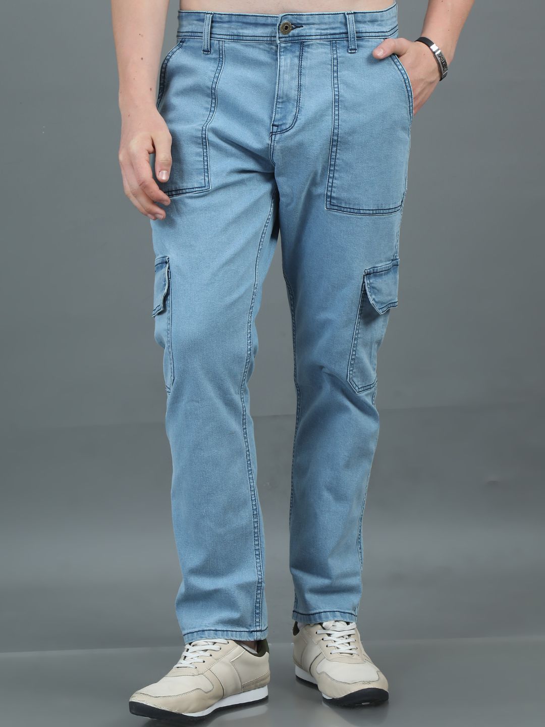PAUL STREET Men Relaxed Fit High-Rise Stretchable Cargo Jeans