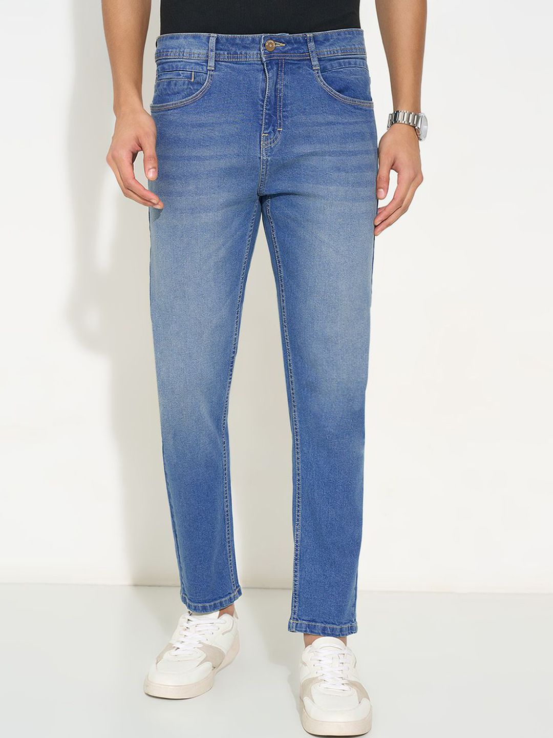 SF JEANS by Pantaloons Men Slim Fit Mid-Rise Light Fade Whiskers and Chevrons Jeans
