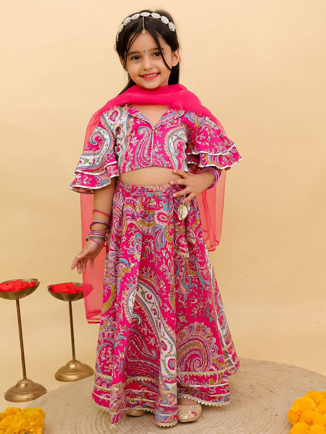 UNBIND Girls Printed Gotta Patti Cotton Ready to Wear Lehenga & Choli With Dupatta