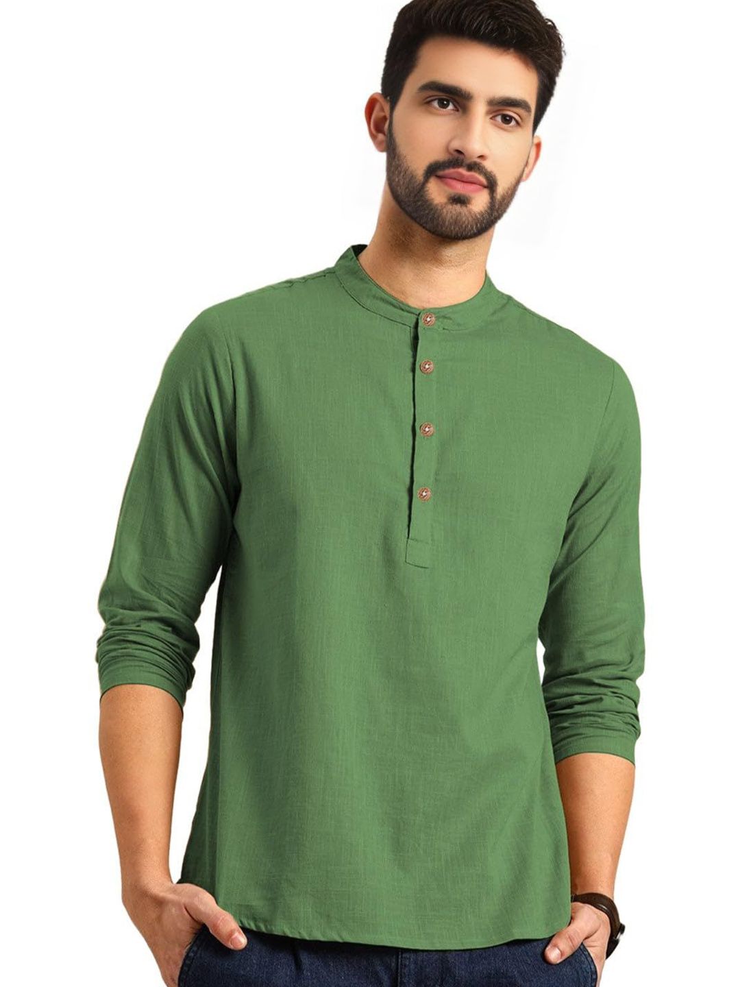 TrendiVastra Mandarin Collar Cotton Straight Short Kurta