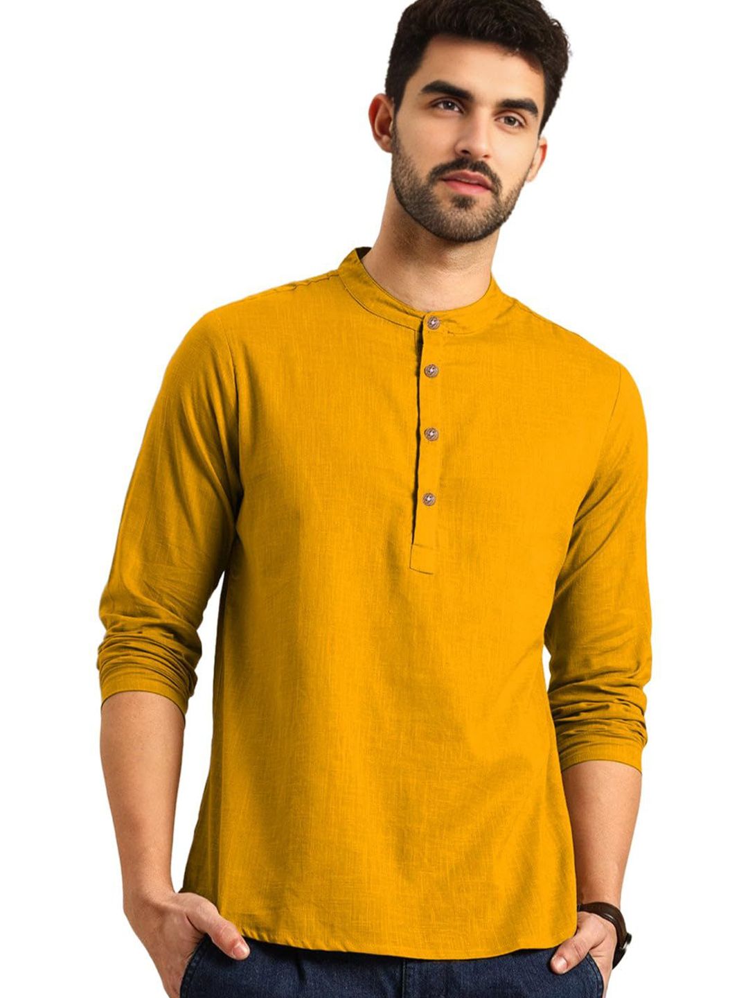 TrendiVastra Men Mandarin Collar Roll-Up Sleeves Straight Kurta