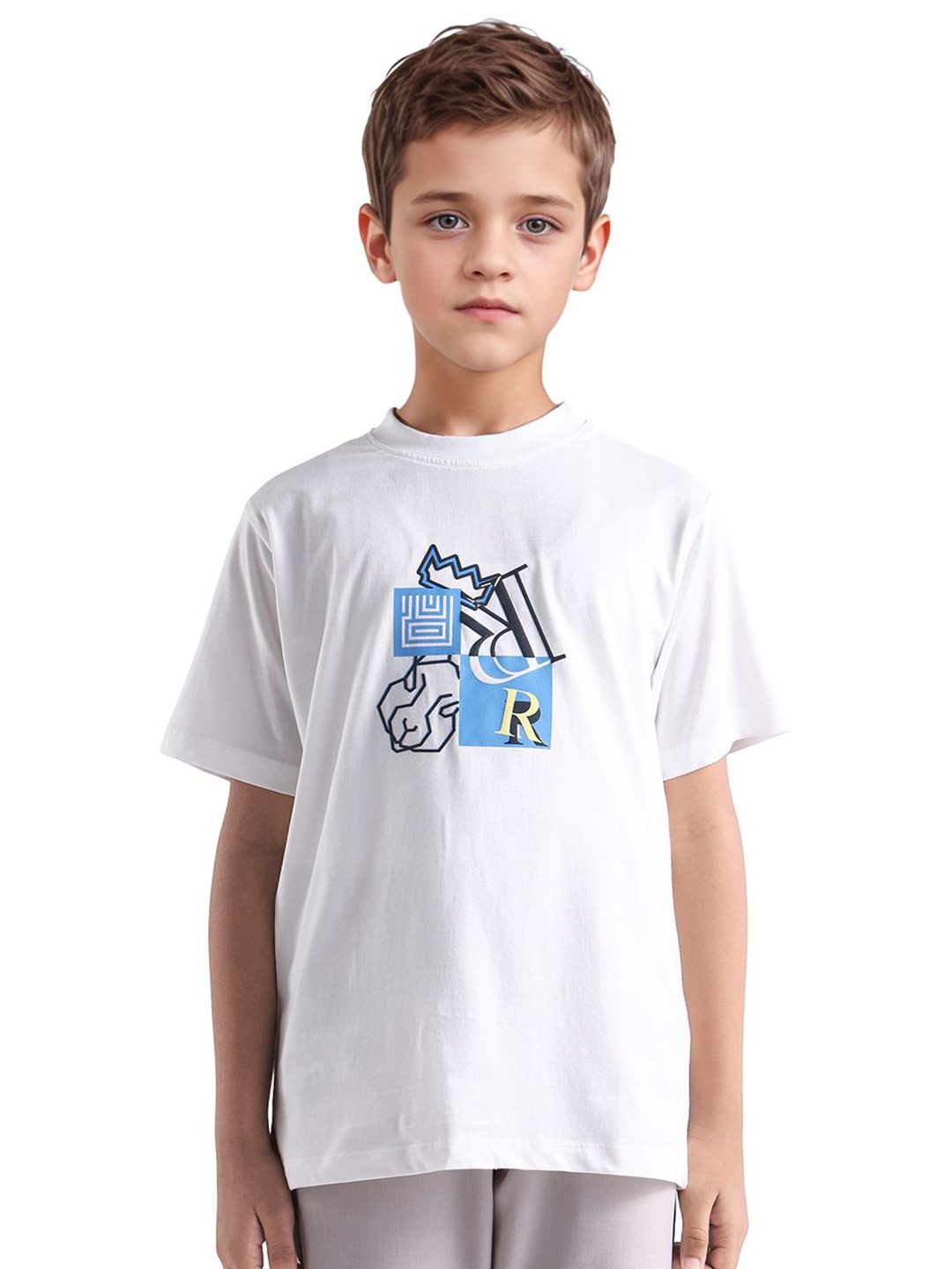 RARE ONES Boys Graphic Printed Drop-Shoulder Sleeves Cotton T-shirt