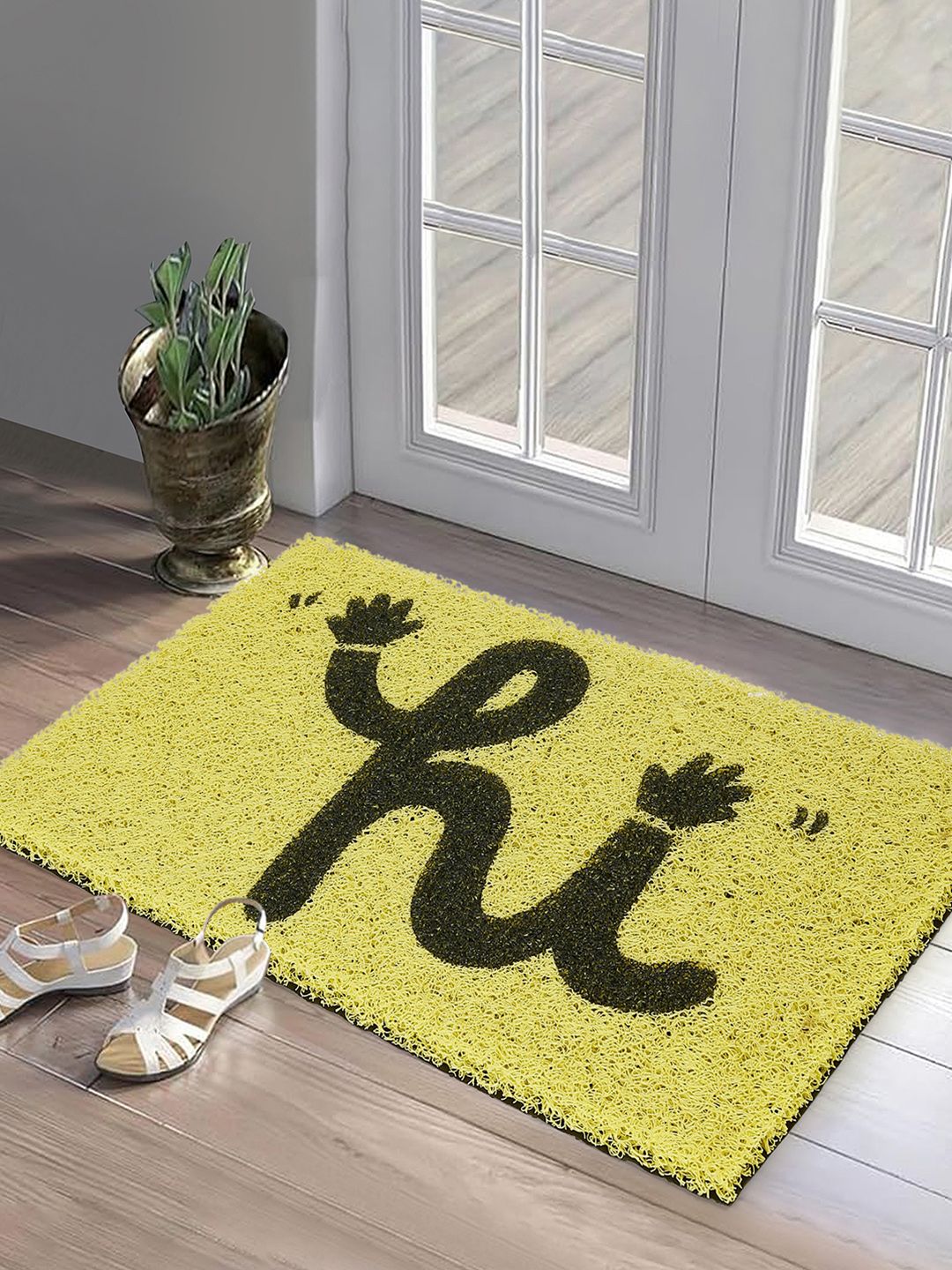 DREAM WEAVERZ DREAM WEAVERZ Mustard Yellow Heavy Duty Printed Rubber PVC Coir Door Mat