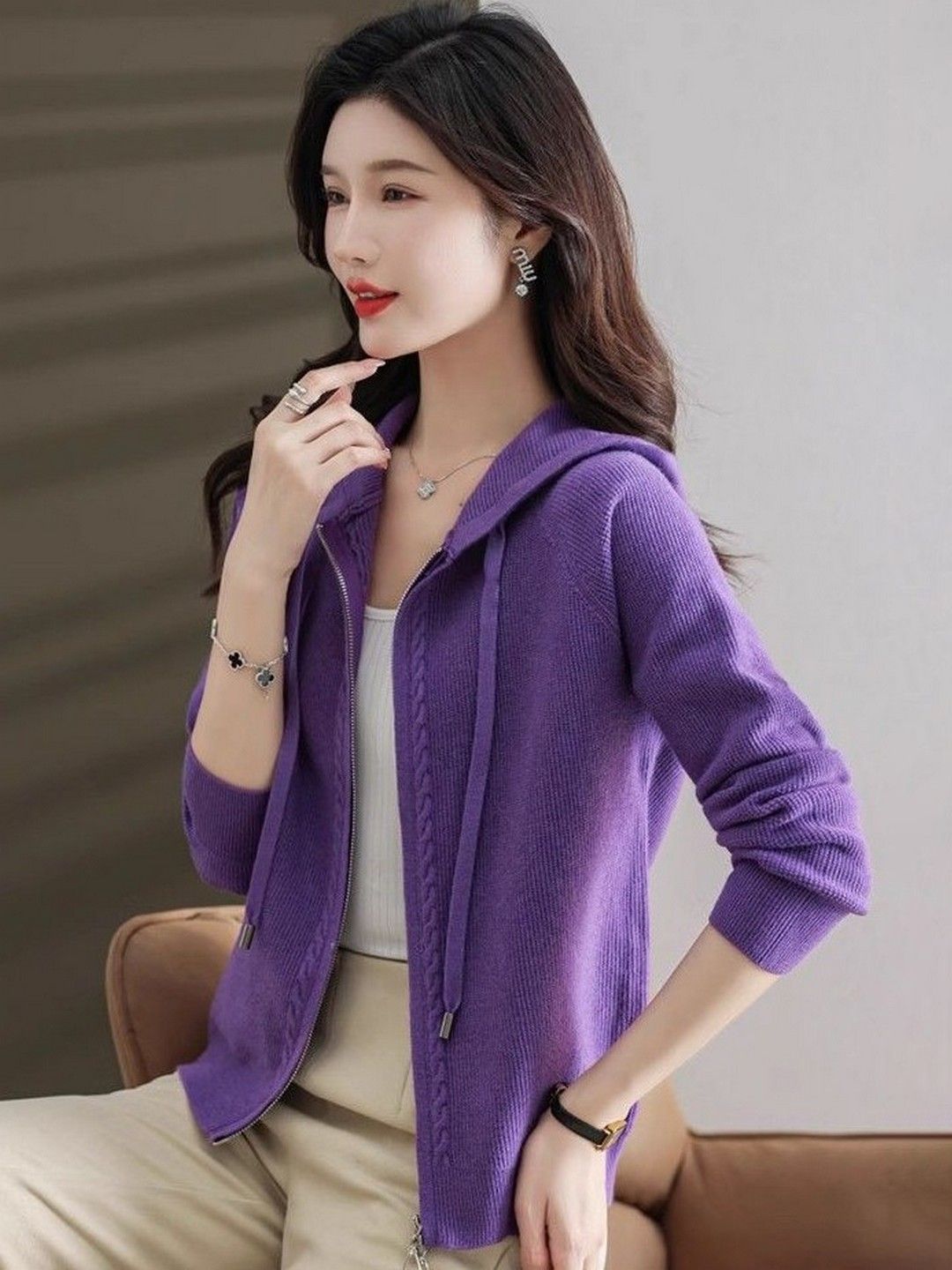 Buy StyleCast Hooded Front-Open Zip-Up Knit Cardigan Sweater