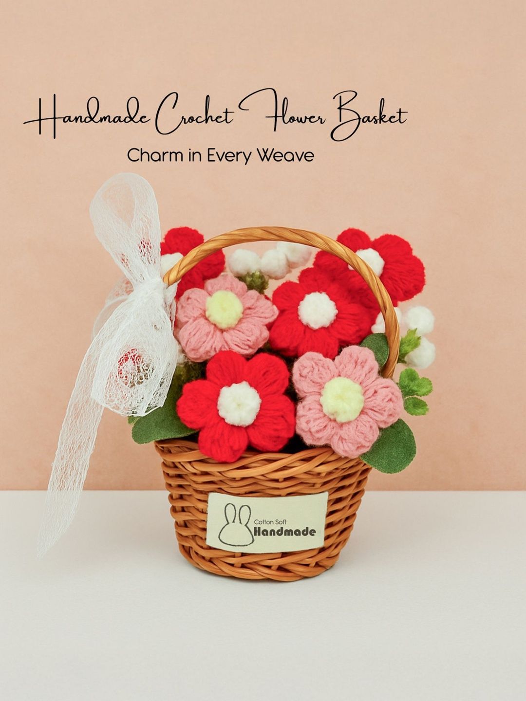 Buy Ekhasa Red Cherry Blossom Crochet Flowers Basket - Artificial