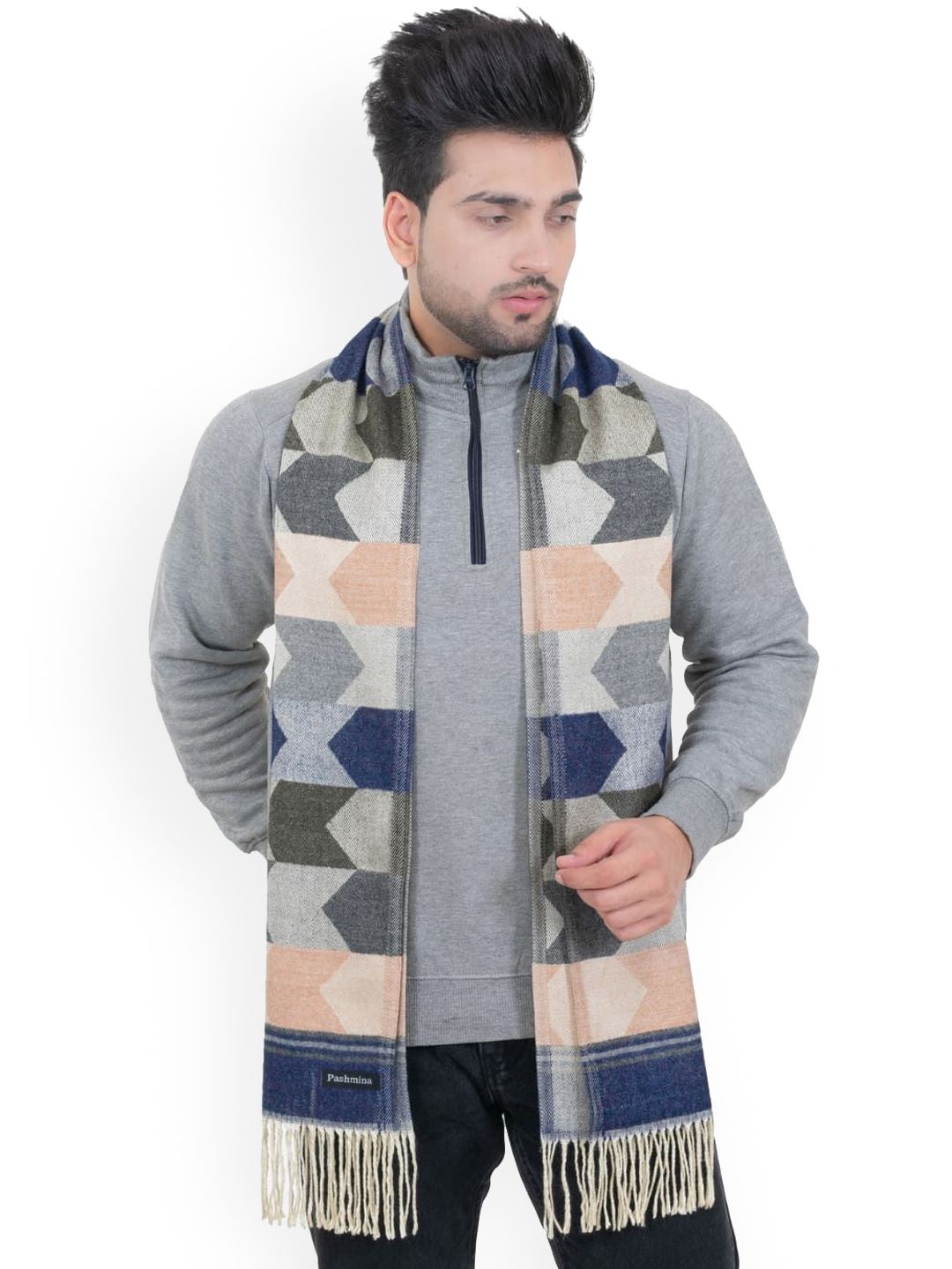 Amoldo Unisex Checked Woolen Mufflers With Fringed Border