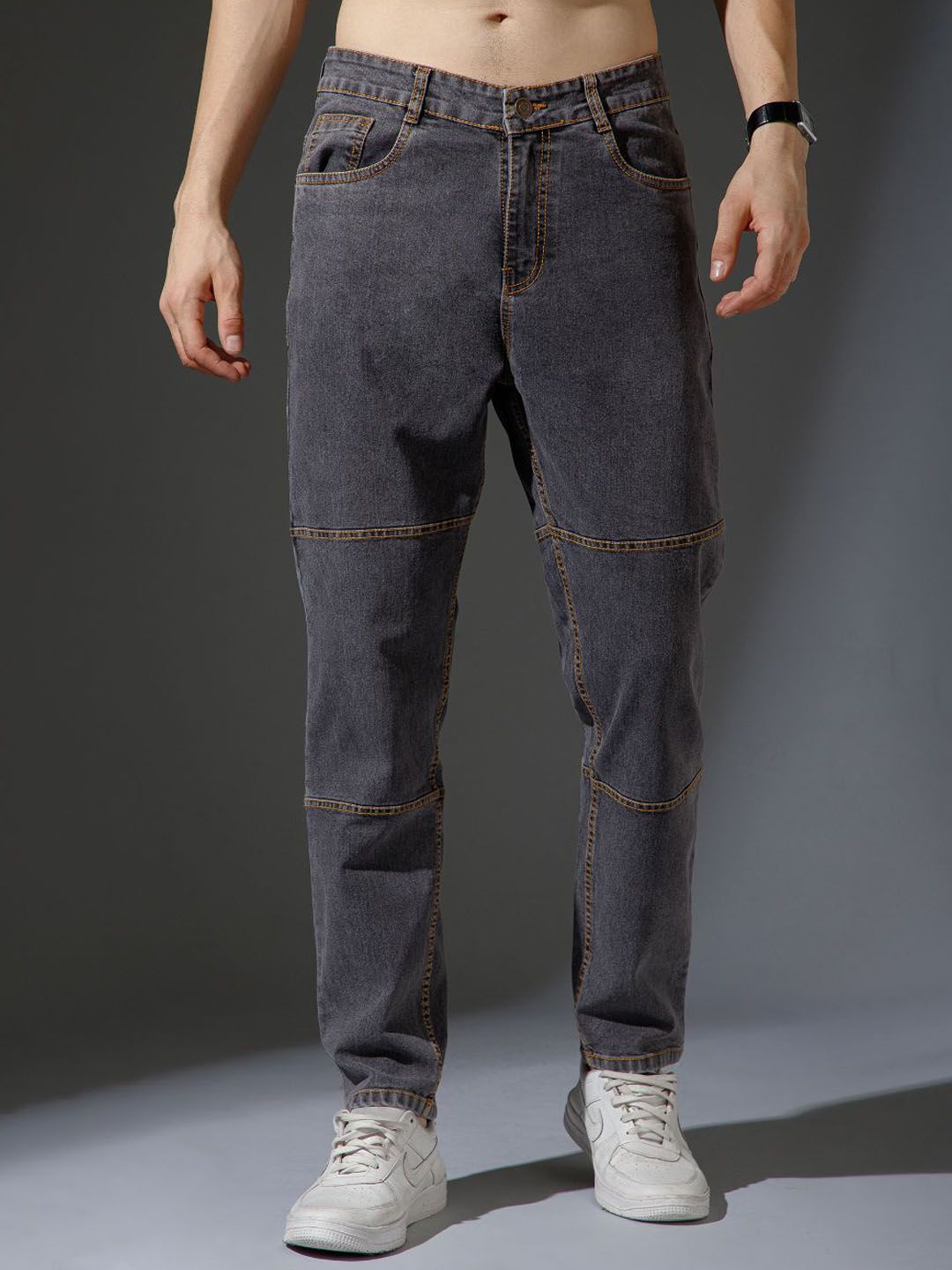 R.Code by The Roadster Life Co. Men Straight Fit Mid-Rise Panel Detailed Stretchable Jeans