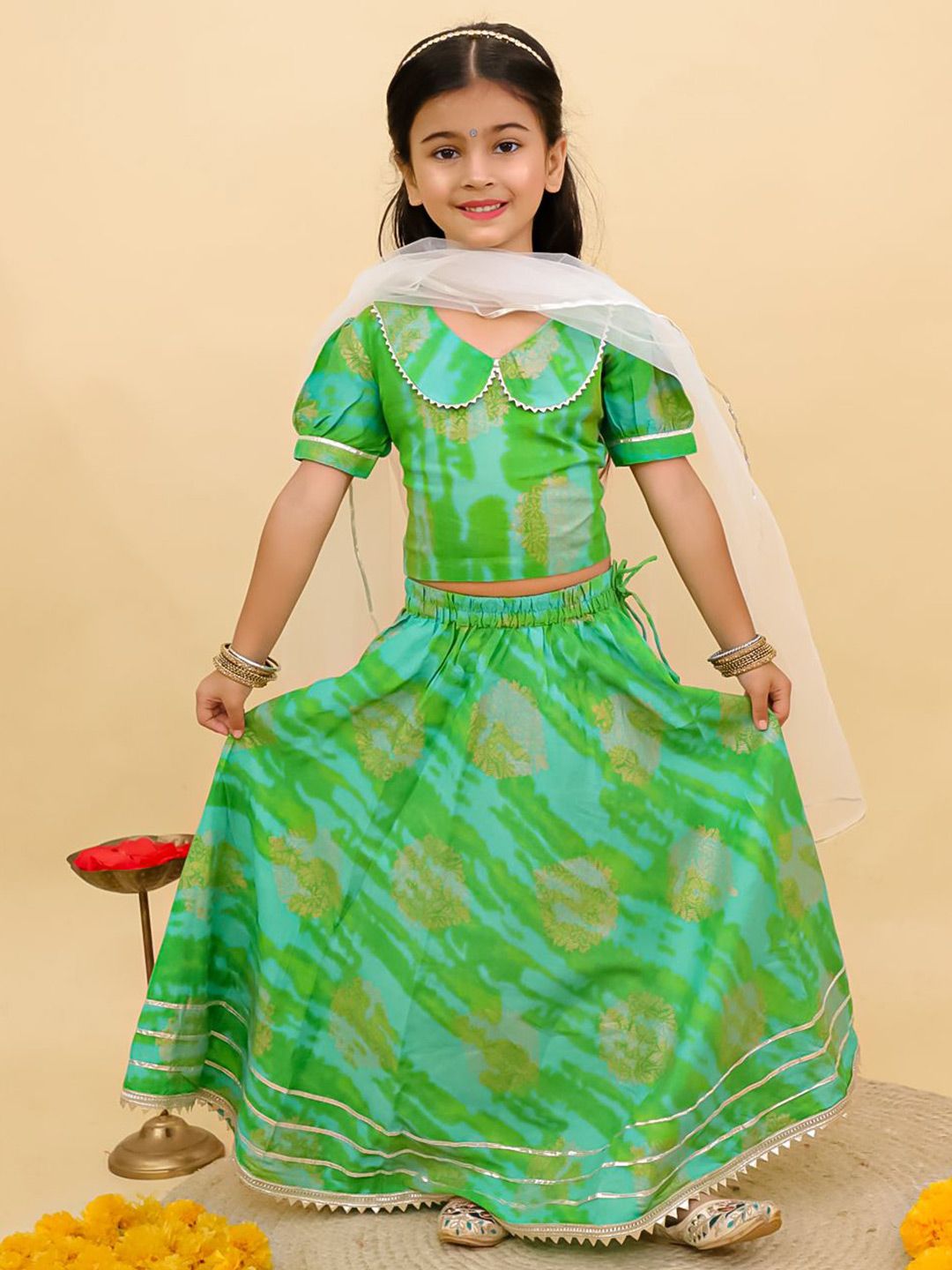 UNBIND Girls Printed Gotta Patti Cotton Ready to Wear Lehenga & Choli With Dupatta