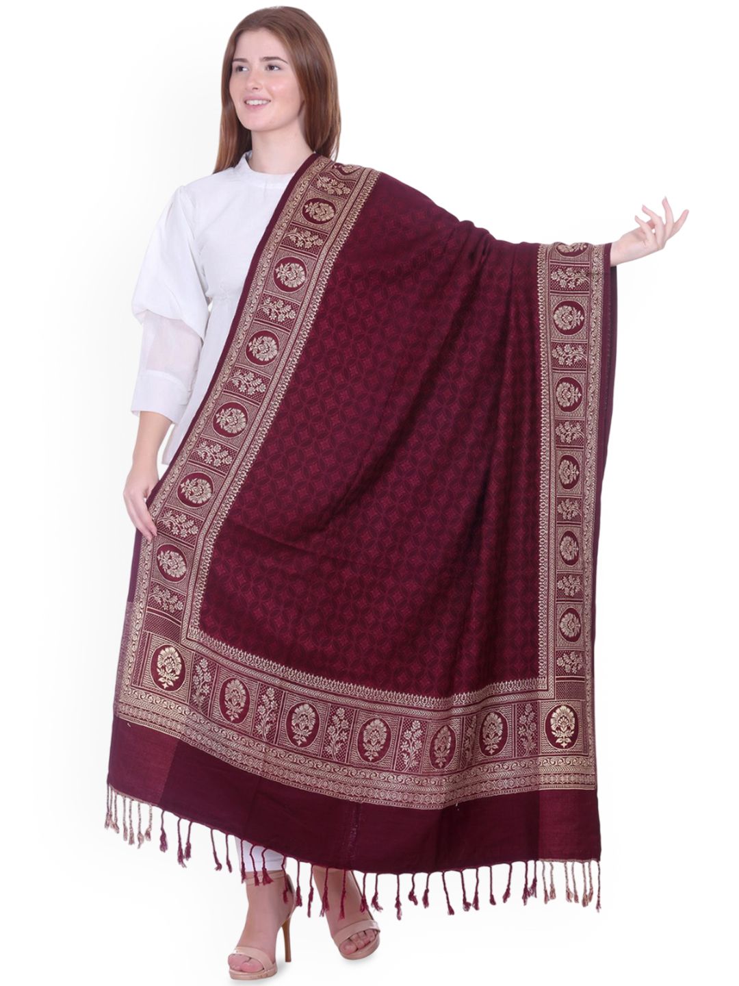 TRUDO Floral Woven Design Acrylic Shawl