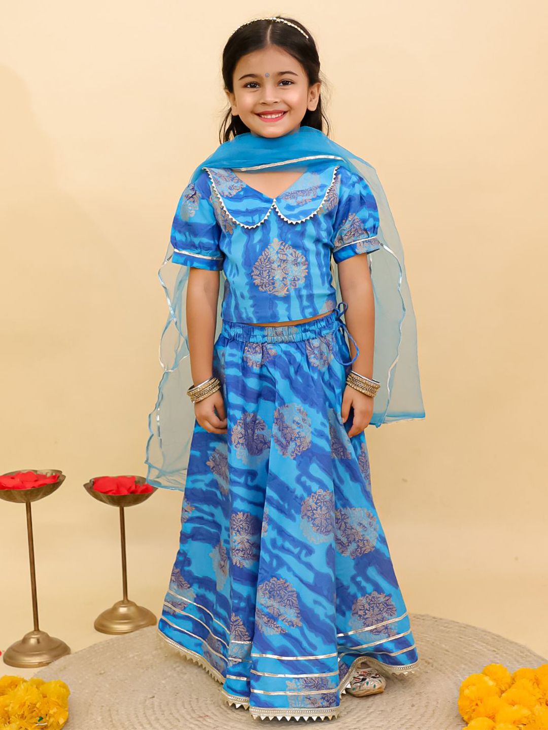 UNBIND Girls Printed Gotta Patti Cotton Ready to Wear Lehenga & Choli With Dupatta