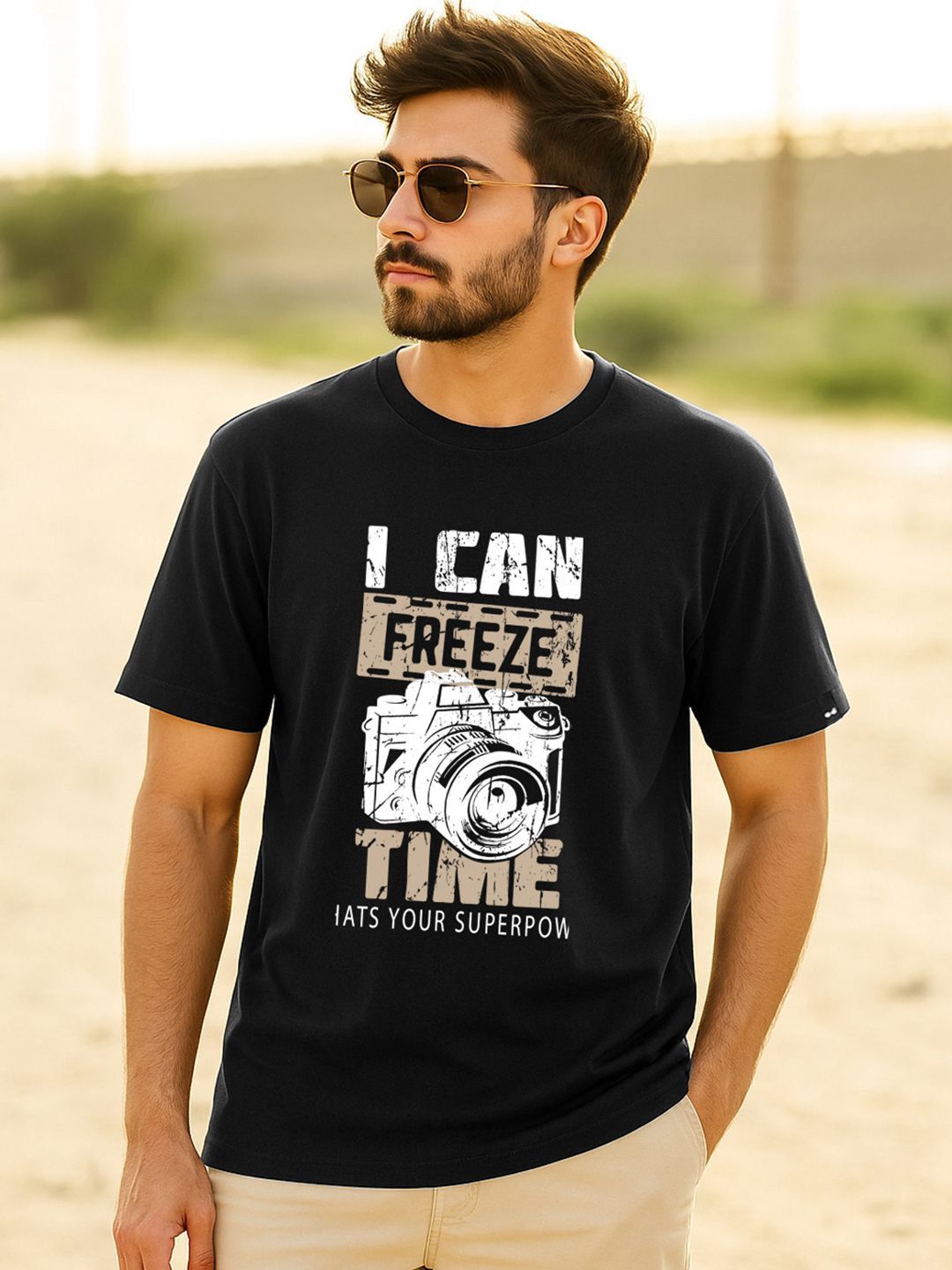 Bewakoof Men Jet Black Freeze Time Graphic Printed T-shirt