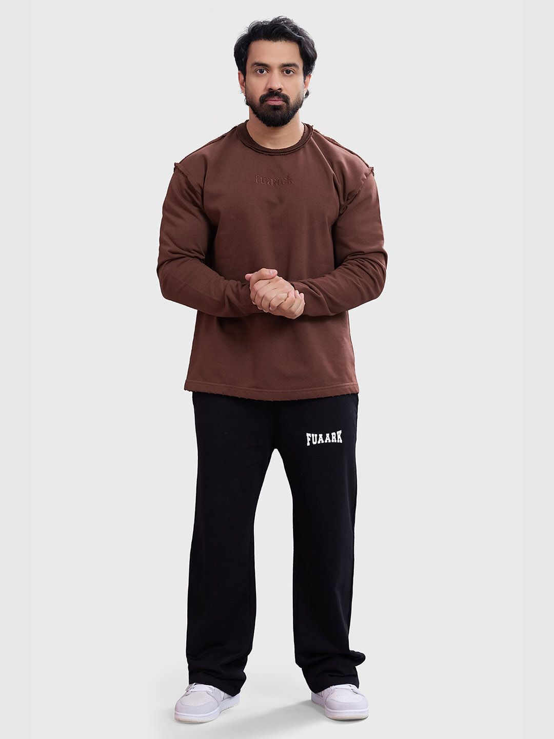 FUAARK Men Solid Round Neck Full Sleeves Oversized Fit Sweatshirt