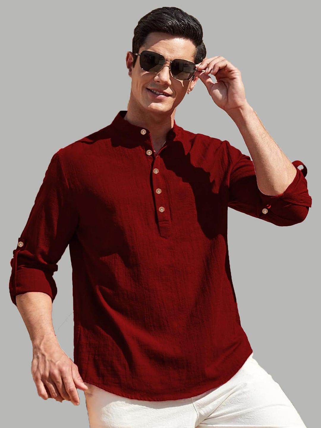 TrendiVastra Men Mandarin Collar Long Sleeves Pathani Kurta