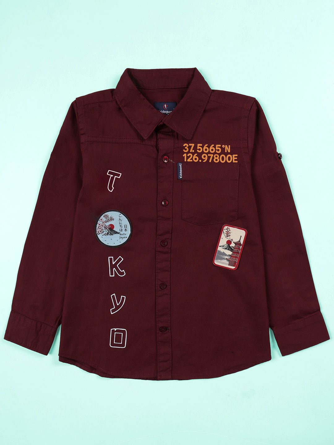KiddoPanti Boys Typography Printed Spread Collar Cotton Casual Shirt