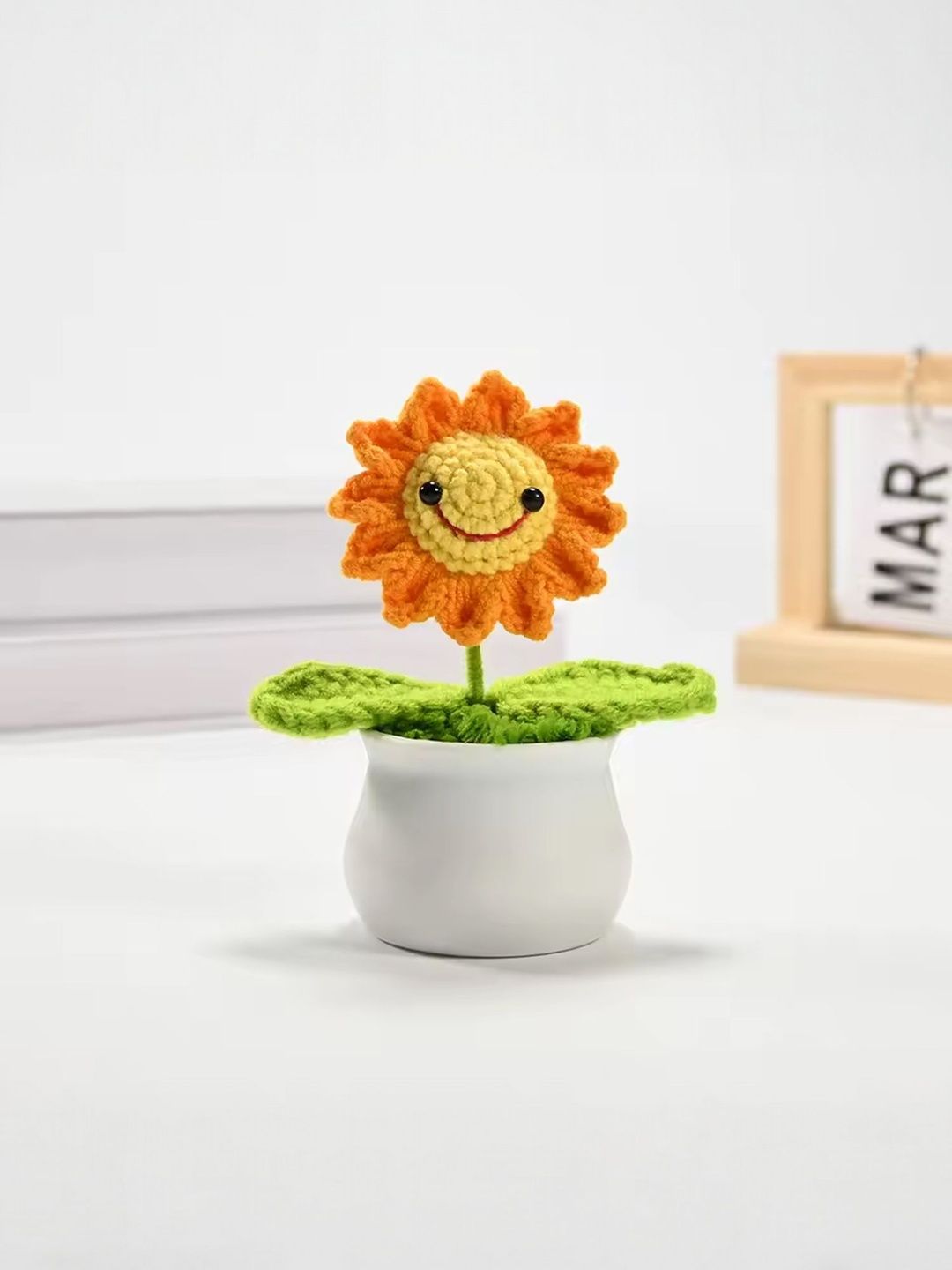 Ekhasa Orange 1 Pieces Sunflower Artificial Flower With Pot