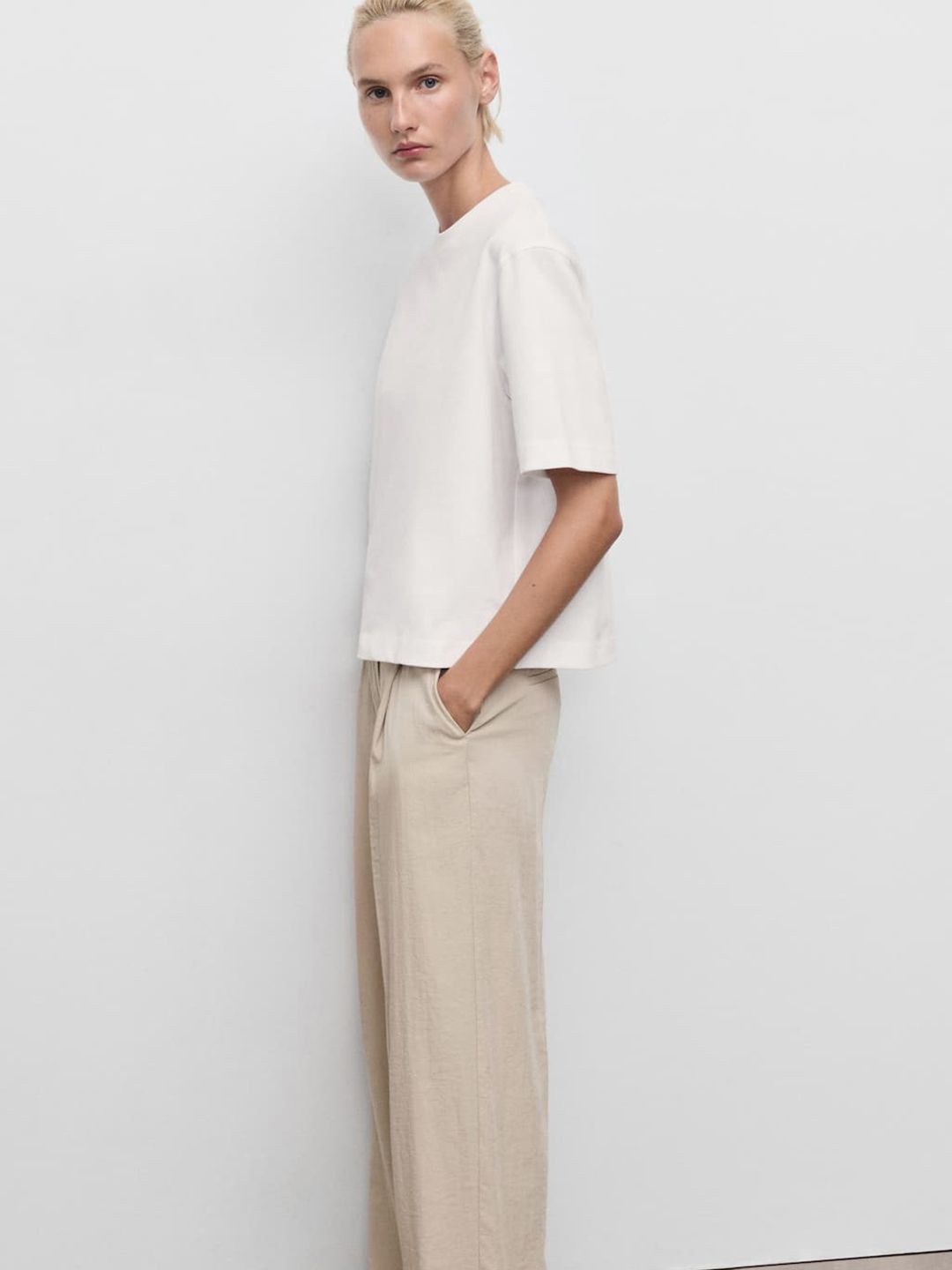 Drop-Shoulder Sleeves Pure Cotton T-shirt