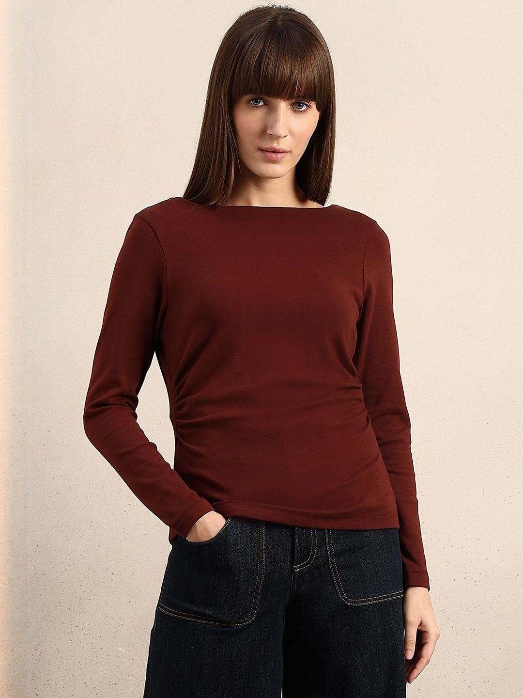 Vero Moda Vero Moda Women Boat Neck Gathered or Pleated Cotton Top