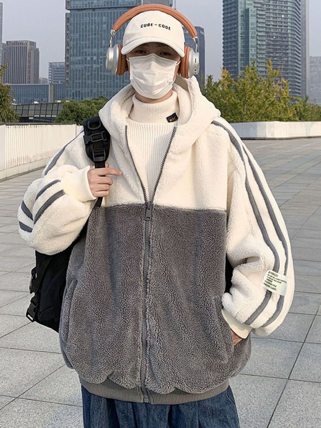 StyleCast x Revolte Men's Grey Colourblocked Hooded Jacket