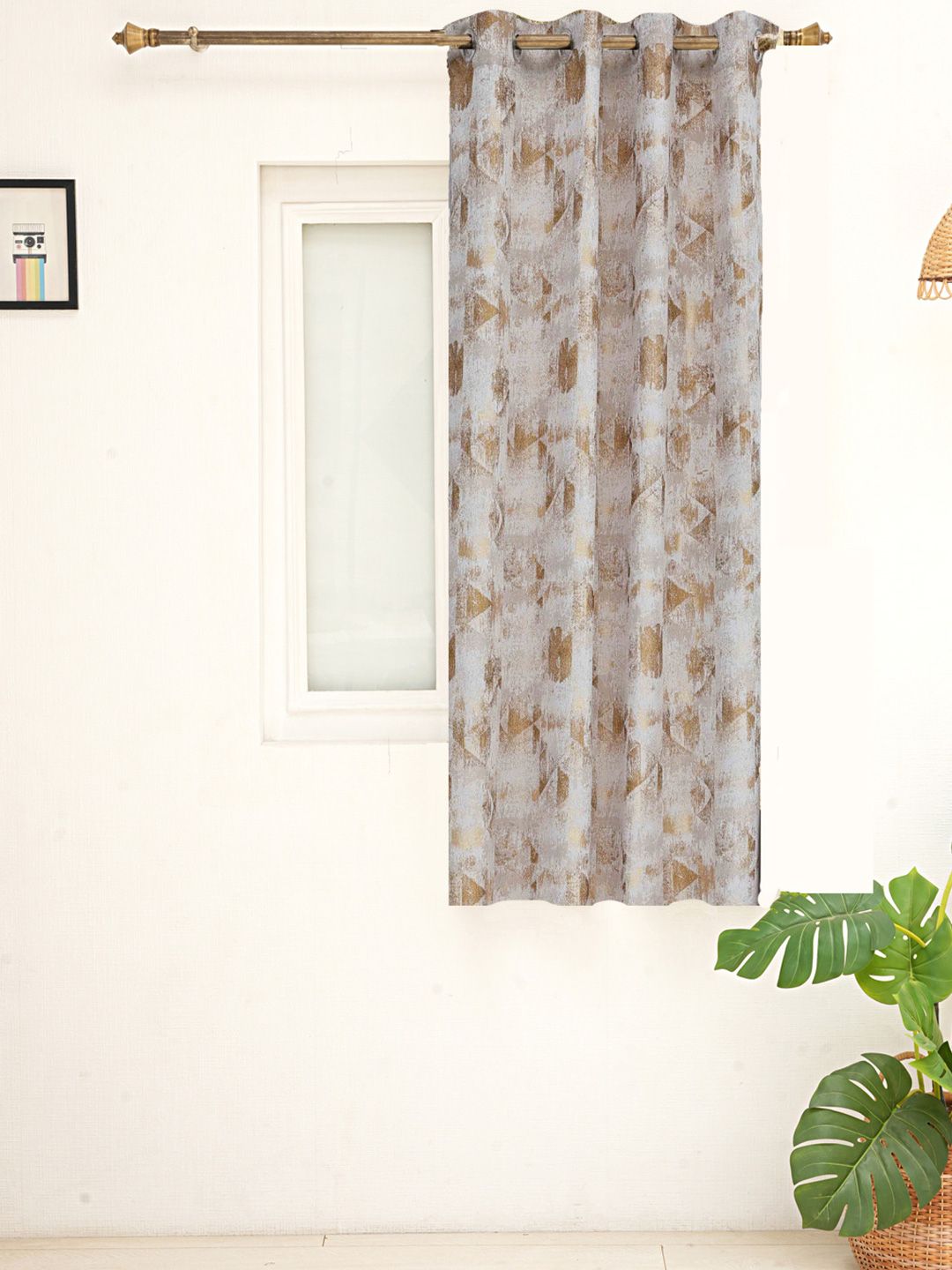 Ariana Geoluxe Beige & Brown Abstract Printed Jacquard Room Darkening Window Curtain