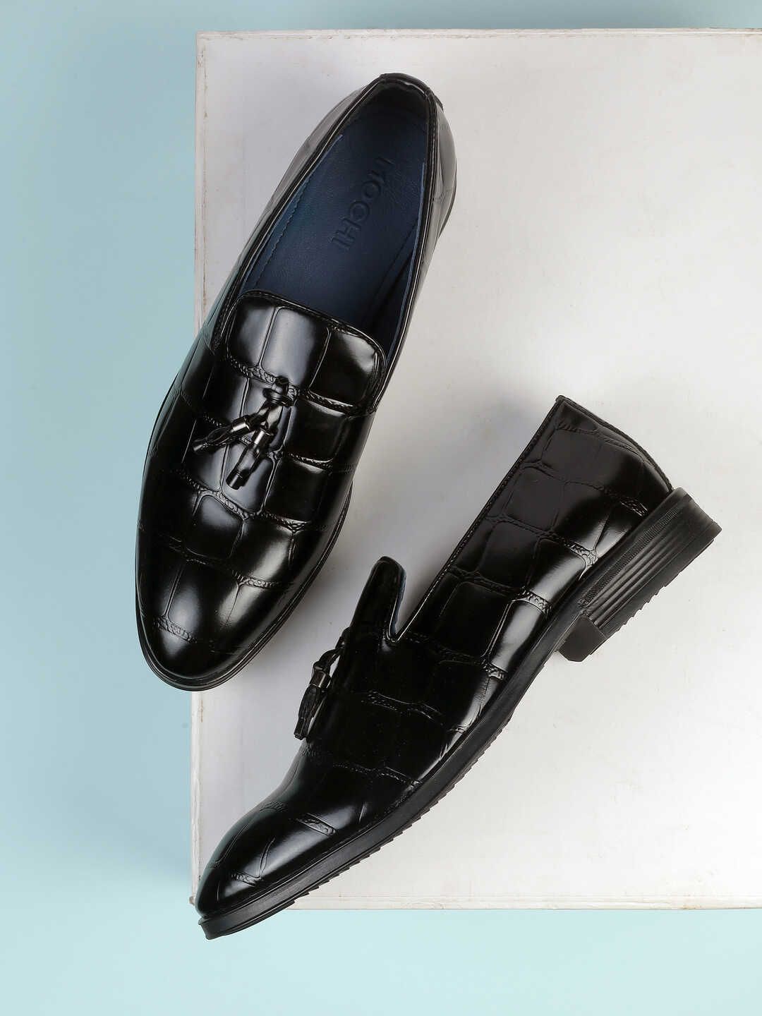 Mochi Men Textured Formal Slip-Ons