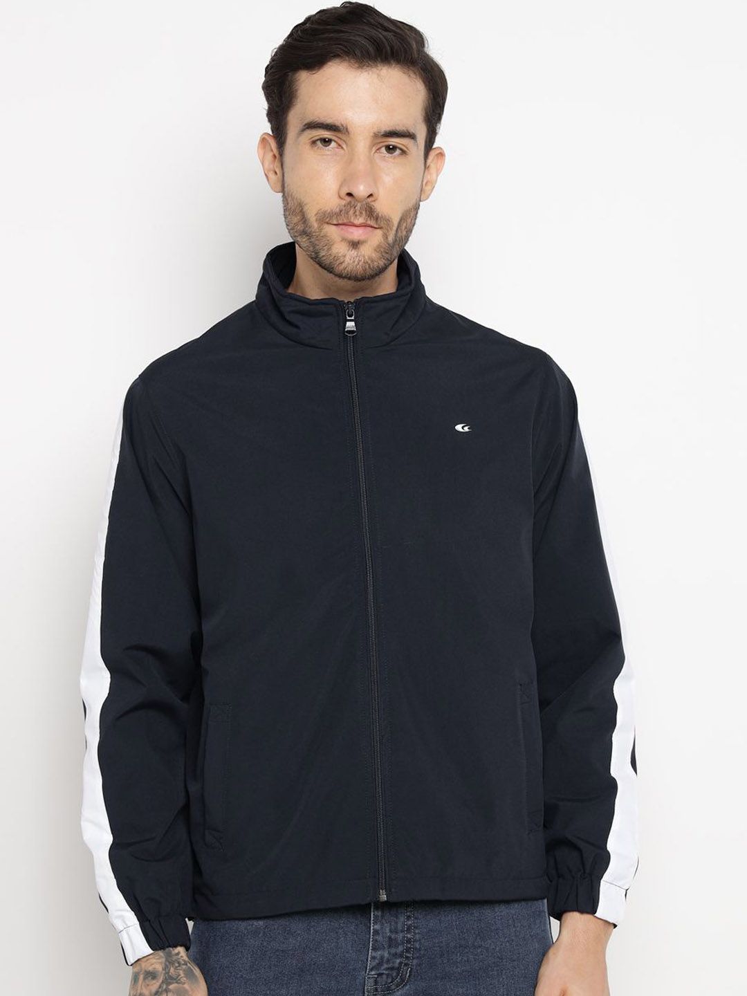 Allen Cooper Men Stand Collar Colourblocked Windcheater Tailored Jacket