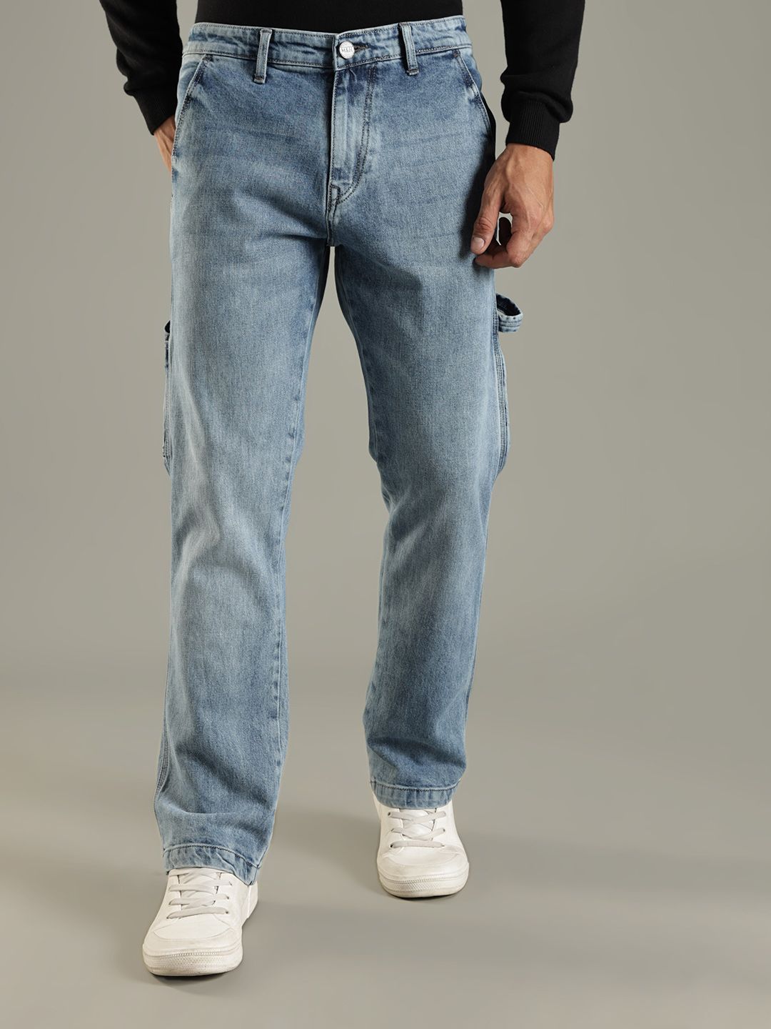 Mast & Harbour Men Mid-Rise Heavy Fade Baggy Jeans