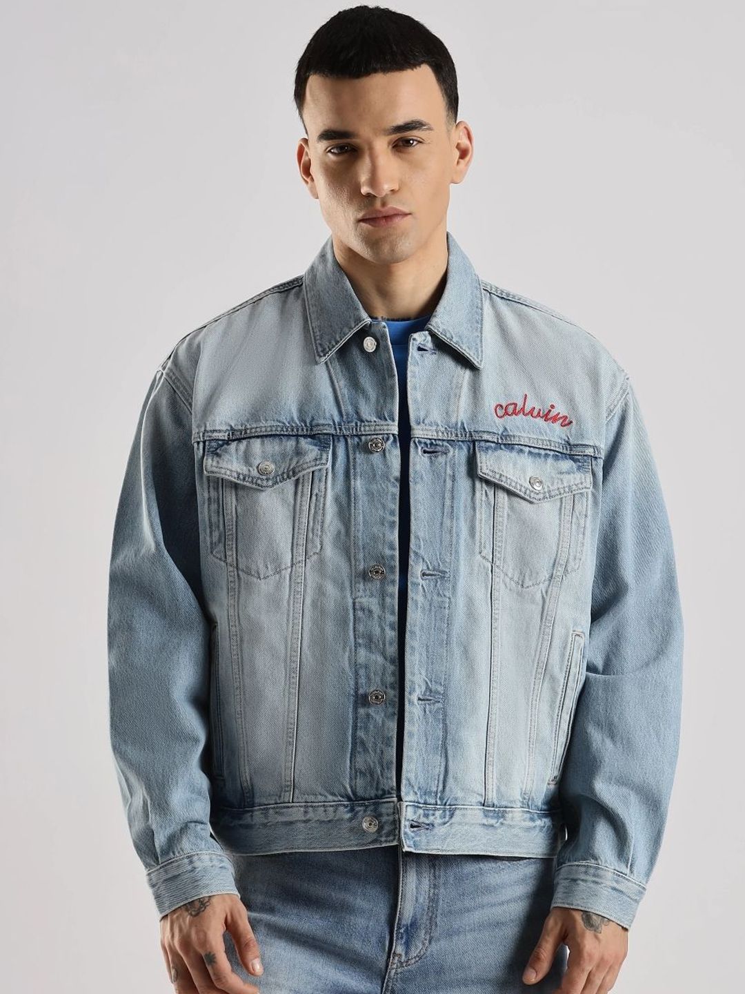 Calvin Klein Jeans Relaxed Fit Spread Collar Cotton Denim Jacket