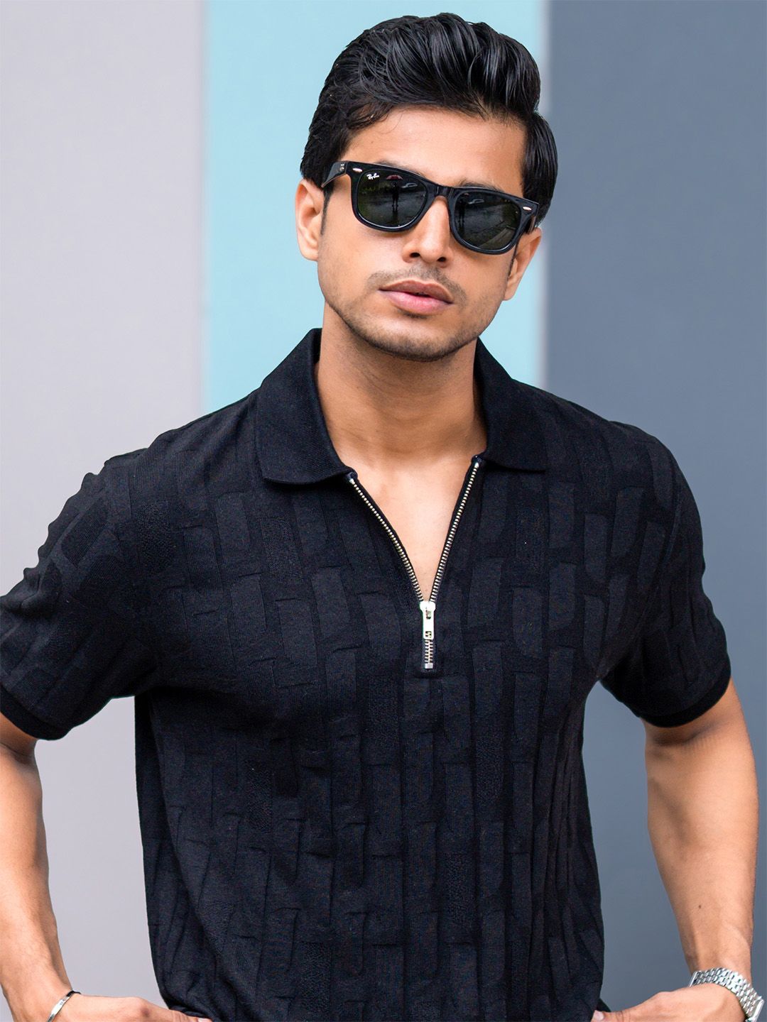 Maniac Self Design Polo Collar Cotton Regular Fit T-shirt