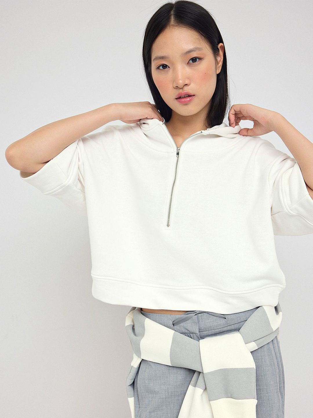 Trendyol Ekru Women Hooded Sweatshirt