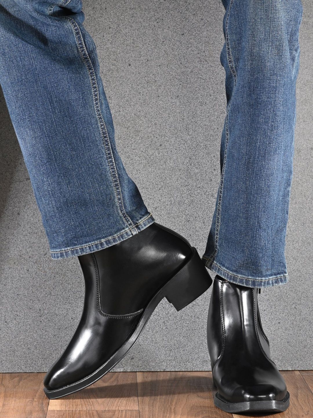Men Synthetic Leather Boots Roadster Men Black Synthetic Leather Solid With TRP Sole Square Toe Boots