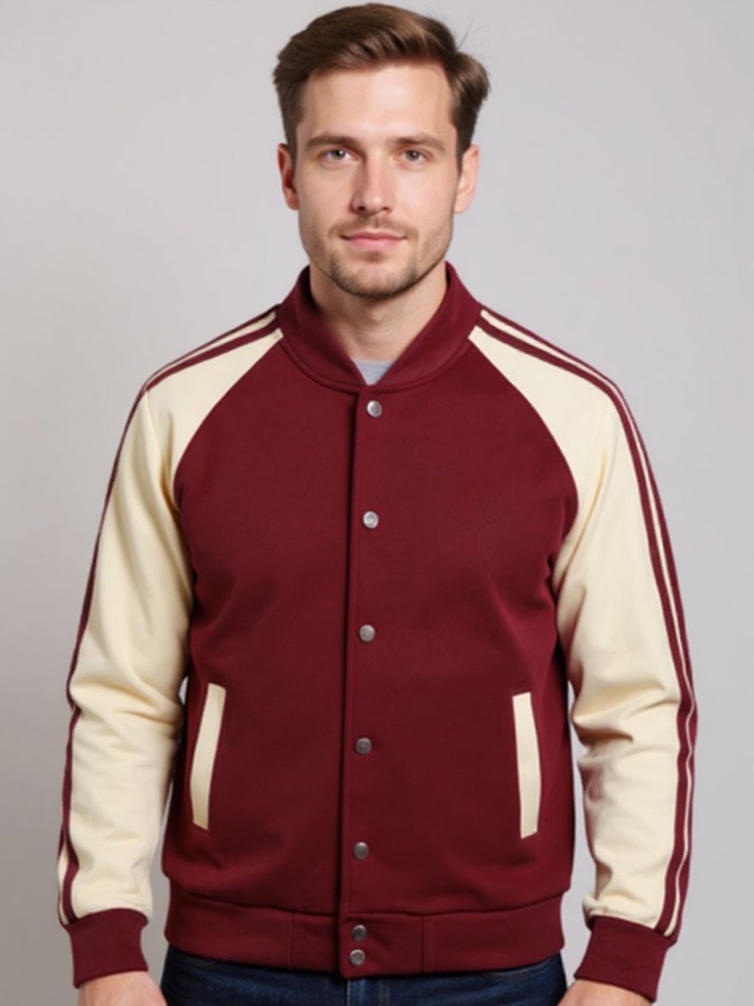 Mast & Harbour Men Mock Collar Colourblocked Cotton Bomber Jacket
