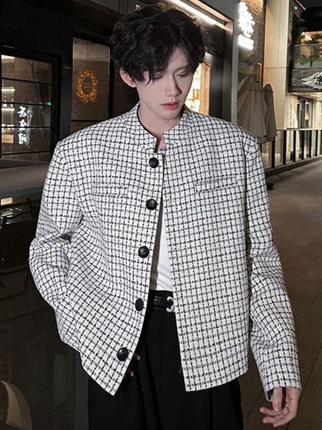 StyleCast x Revolte Men Self Design Open Front Jacket