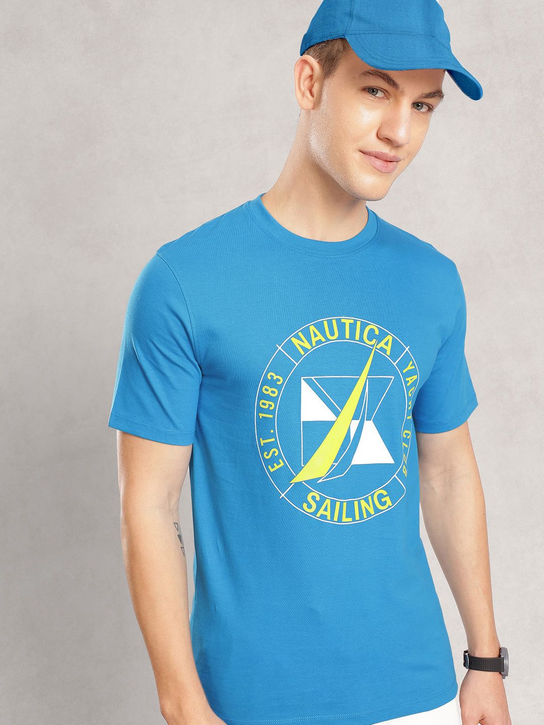 Nautica Brand Logo Printed Pure Cotton T-shirt
