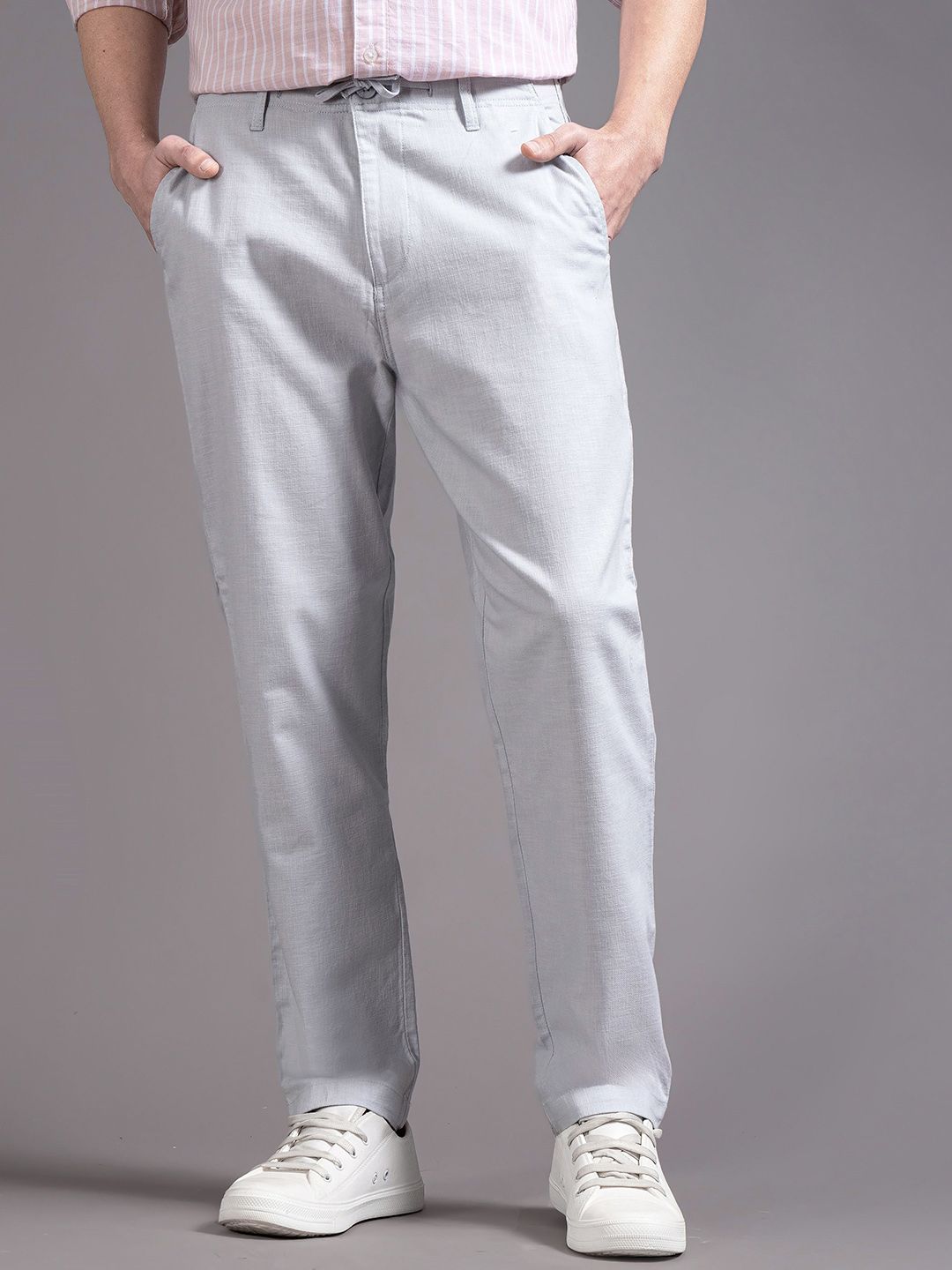 British Club Men Smart Straight Fit Mid-Rise Trousers deal from myntra