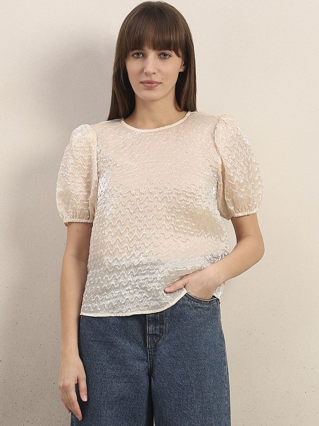 Vero Moda Vero Moda Women Self Deign Puff Sleeve Top