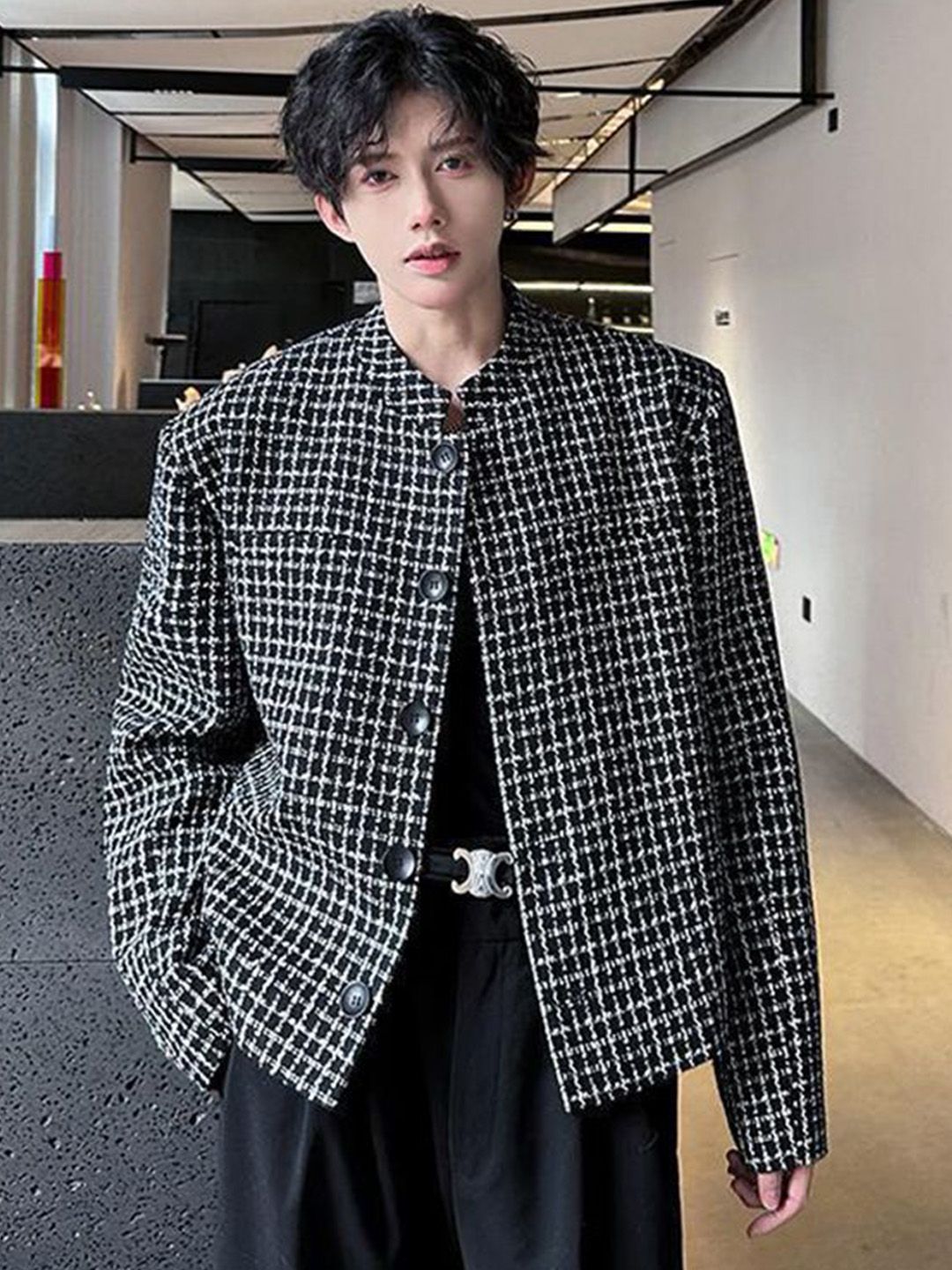 StyleCast x Revolte Men Checked Open Front Jacket