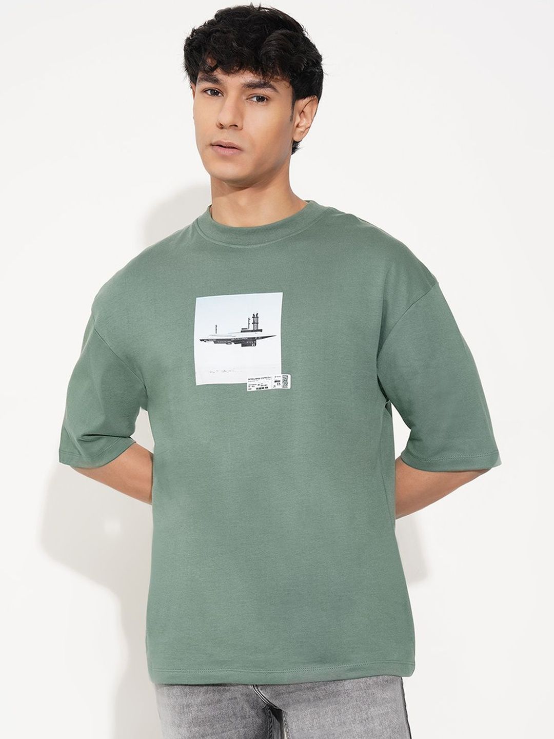 SF JEANS by Pantaloons Men Graphic Printed Round Neck Pure Cotton Relaxed Fit T-shirt